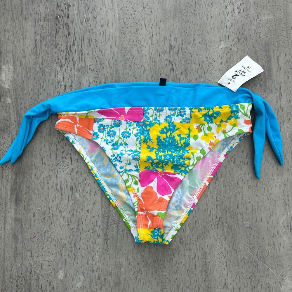 Ralph Lauren Girl Floral Patchwork Bikini Bottom Blue Pink Yellow Size 16 NWT